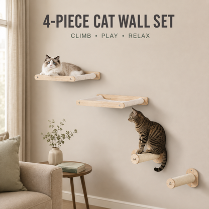 4-Piece Wall-Mounted Cat Climbing Set with Hammocks & Scratching Posts