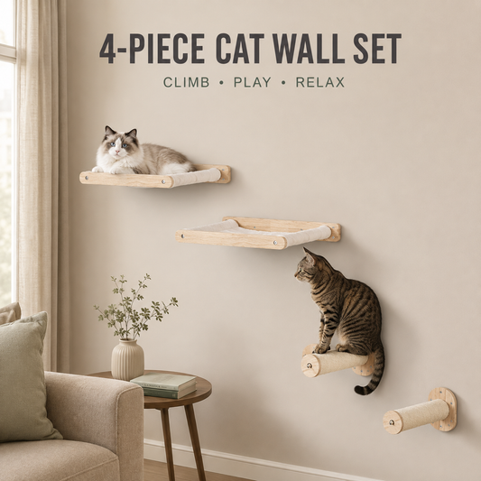 4-Piece Wall-Mounted Cat Climbing Set with Hammocks & Scratching Posts