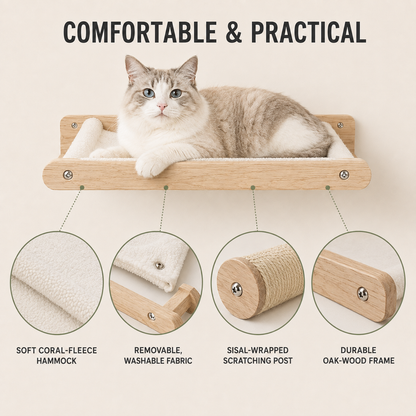 4-Piece Wall-Mounted Cat Climbing Set with Hammocks & Scratching Posts
