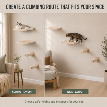 4-Piece Wall-Mounted Cat Climbing Set with Hammocks & Scratching Posts