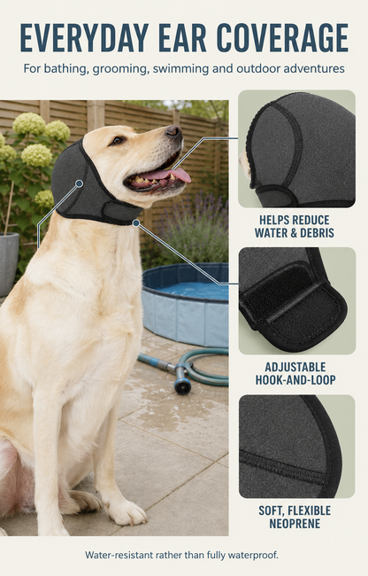 Water-Resistant Dog Ear Cover – Swimming & Noise-Reducing Hood