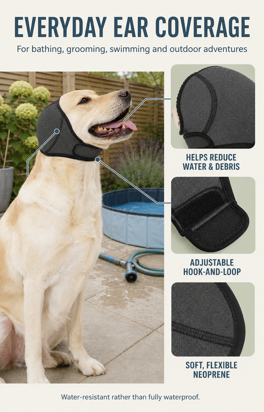 Water-Resistant Dog Ear Cover – Swimming & Noise-Reducing Hood