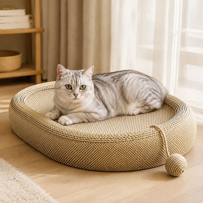 Oval Sisal Cat Scratcher & Cosy Lounger Bed with Play Ball