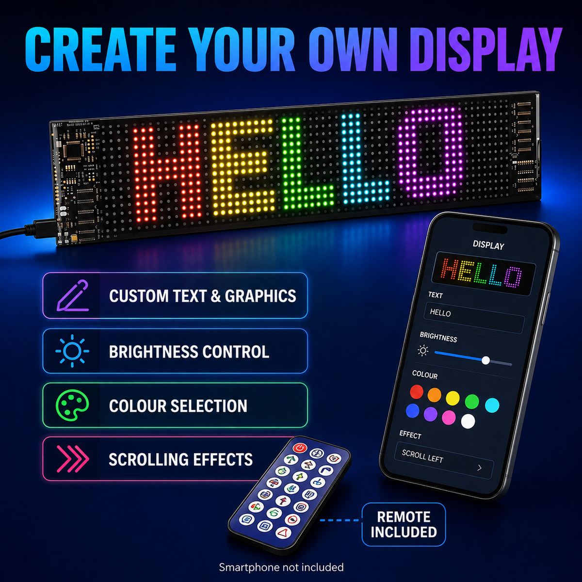 59cm Customisable Flexible LED Car Sign with App & Remote Control