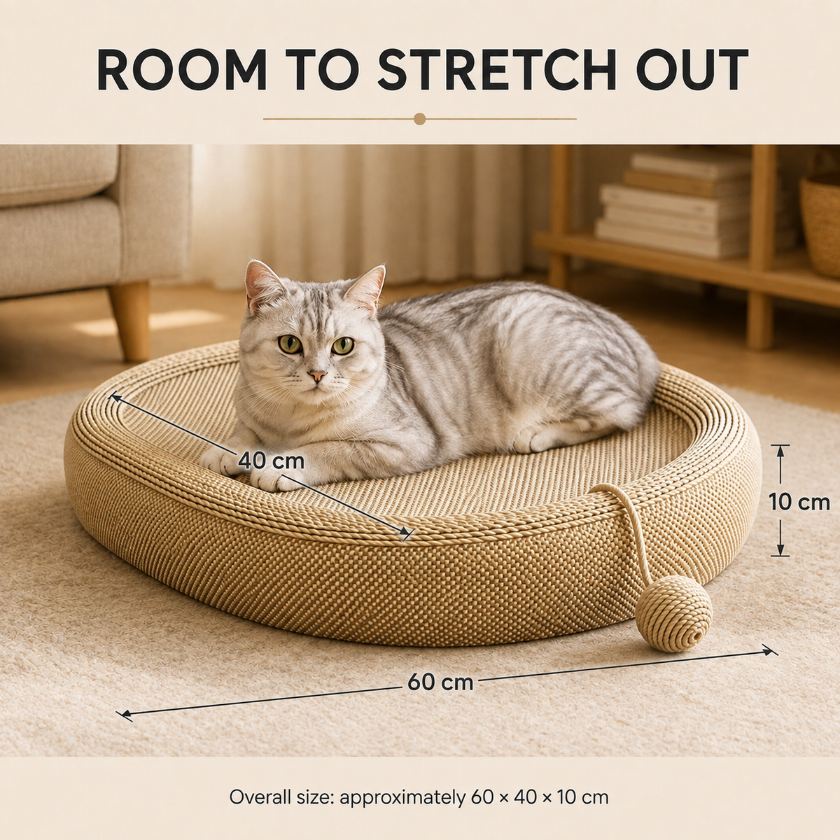 Oval Sisal Cat Scratcher & Cosy Lounger Bed with Play Ball