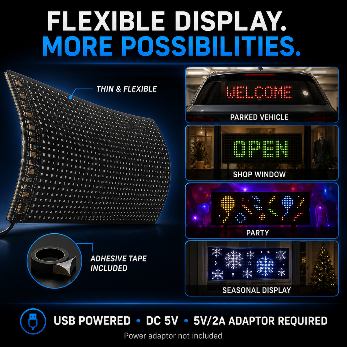 59cm Customisable Flexible LED Car Sign with App & Remote Control