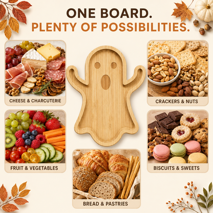 Ghost-Shaped Bamboo Serving Board – Halloween Snack Platter