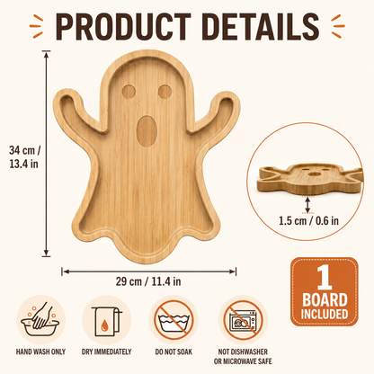 Ghost-Shaped Bamboo Serving Board – Halloween Snack Platter
