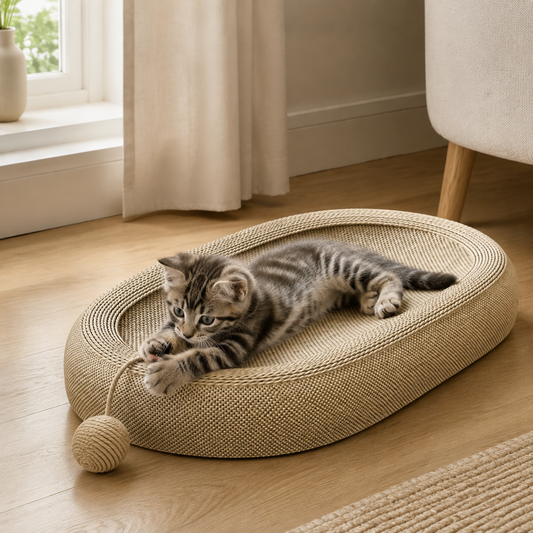 Oval Sisal Cat Scratcher & Cosy Lounger Bed with Play Ball