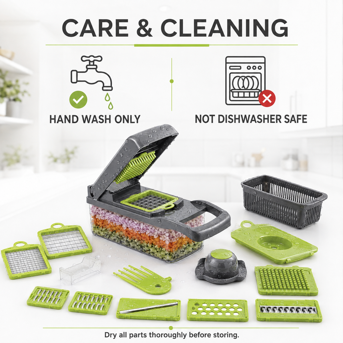16-in-1 Vegetable Chopper, Slicer & Grater with 1.5L Container