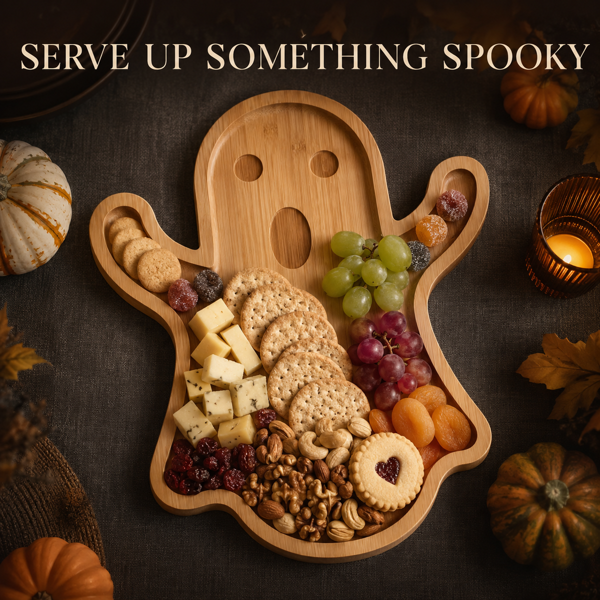 Ghost-Shaped Bamboo Serving Board – Halloween Snack Platter